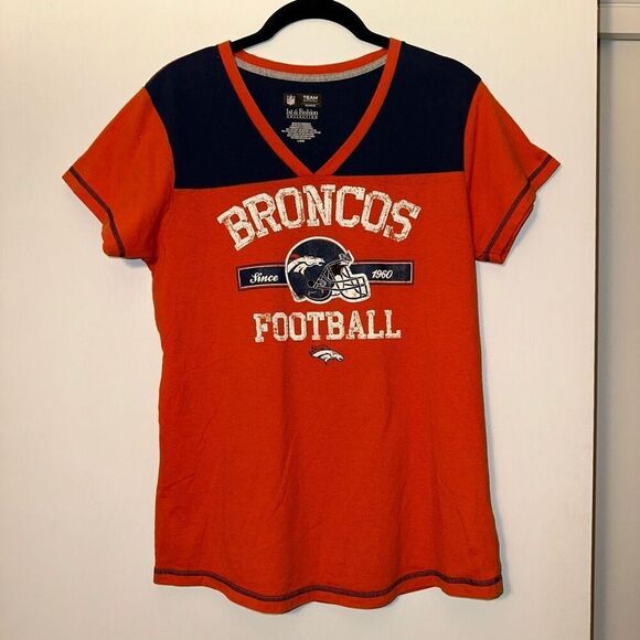 NFL Team Apparel Denver Broncos Women’s V Neck Tee Size Large EUC - Picture 1 of 9